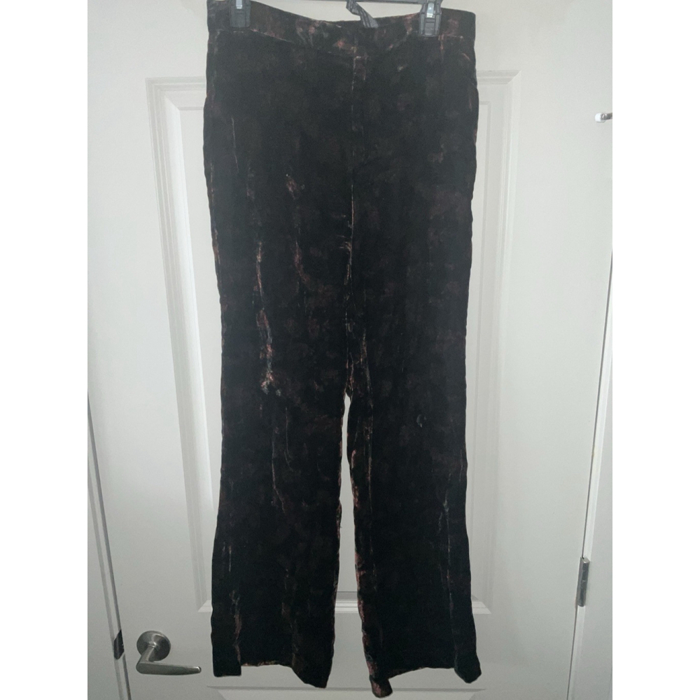 Zara Black & Red Floral Velvet Printed The Charlotte Flare Pants Size Medium